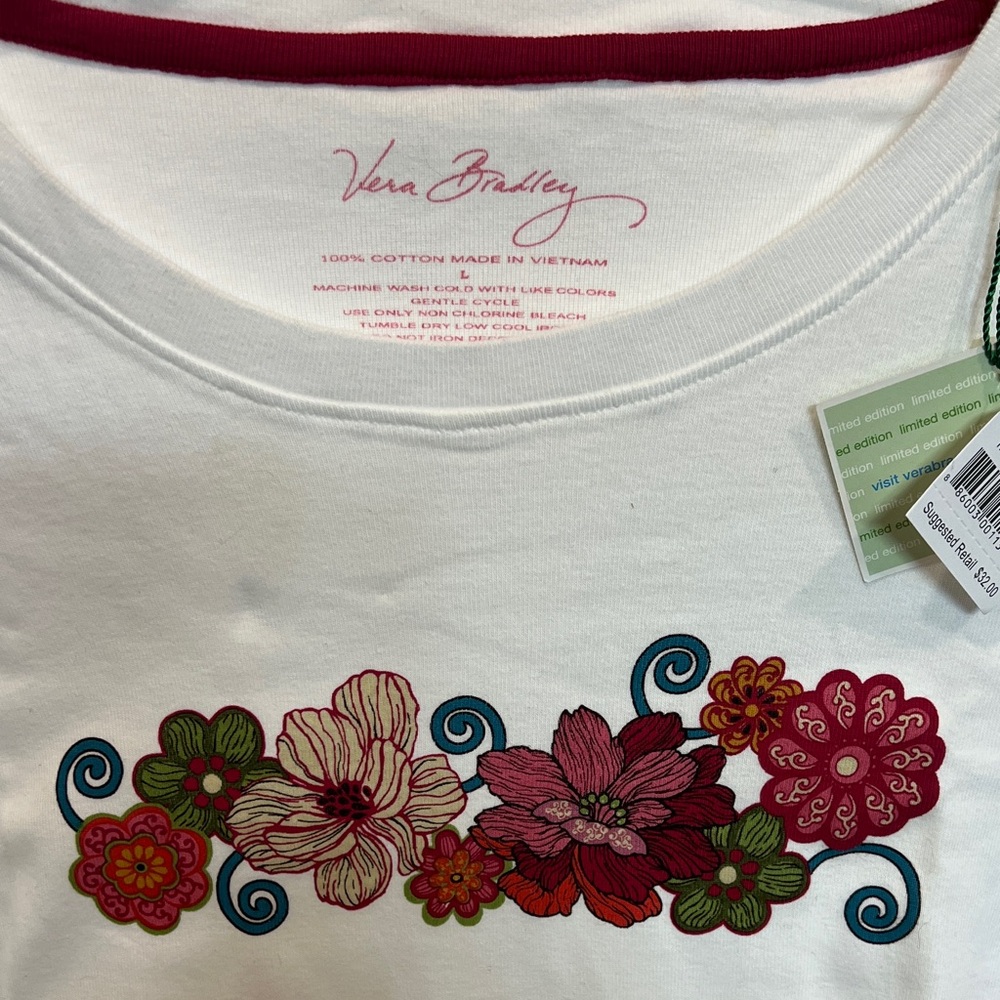 Vera Bradley Large Mod Floral Pink Long Sleeve T Shirt NEW - Picture 2 of 3